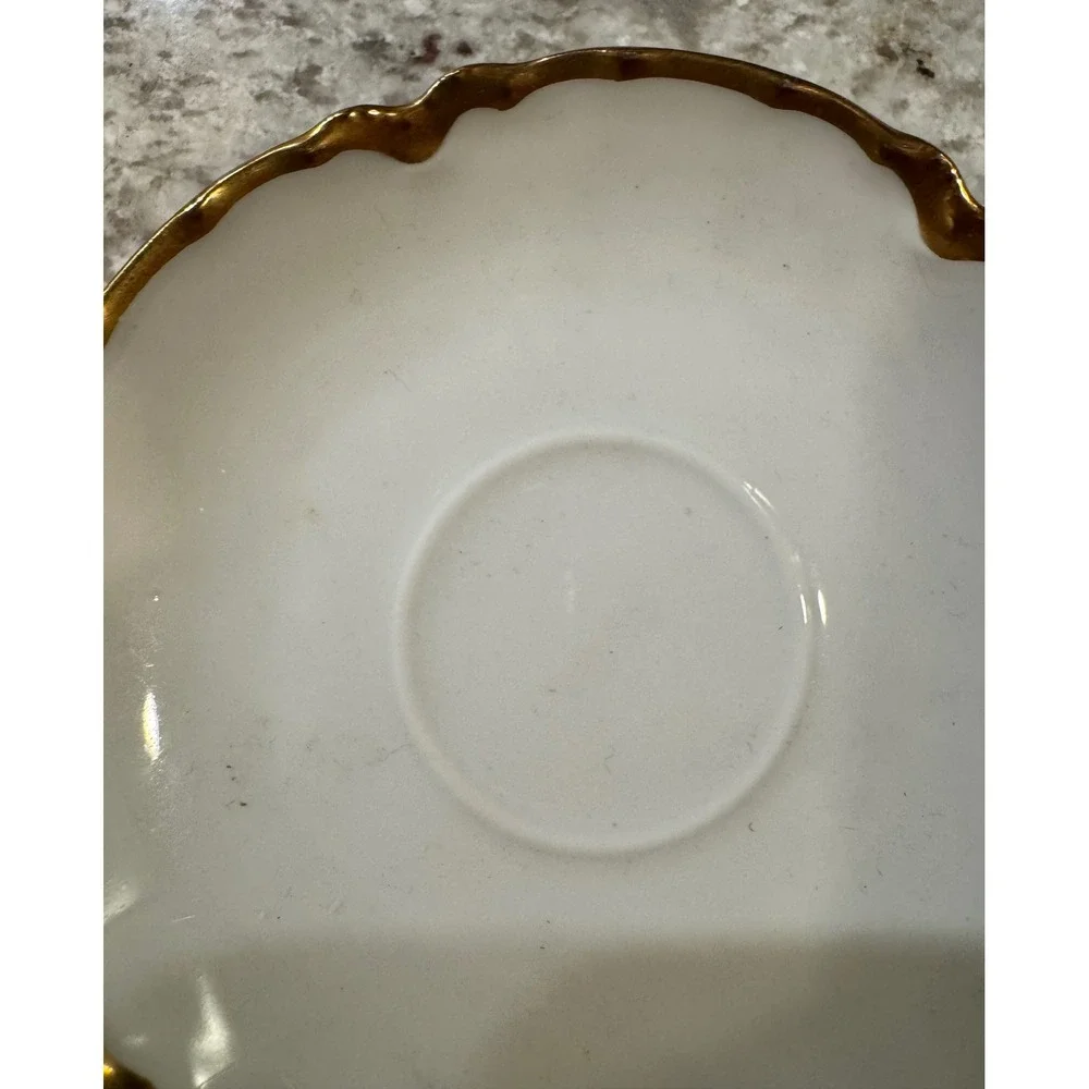 Haviland France Limoges Porcelain Saucer Scalloped Gold Gilded Rim White 5 inch